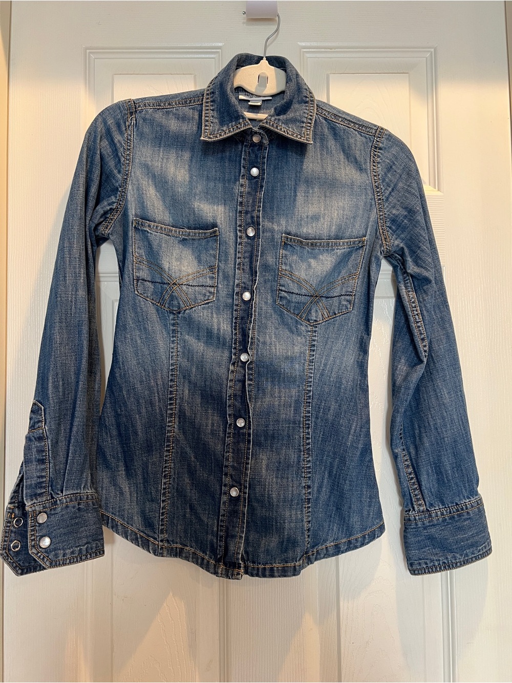 Target Women's Faded Blue Denim Button-Down Shirt